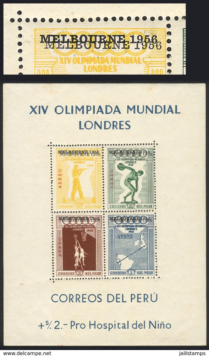 PERU: Yvert 2, 1956 Melbourne Olympic Games, With Variety DOUBLE OVERPRINT, Mint With Light Defects On Gum, Excellent Fr - Pérou