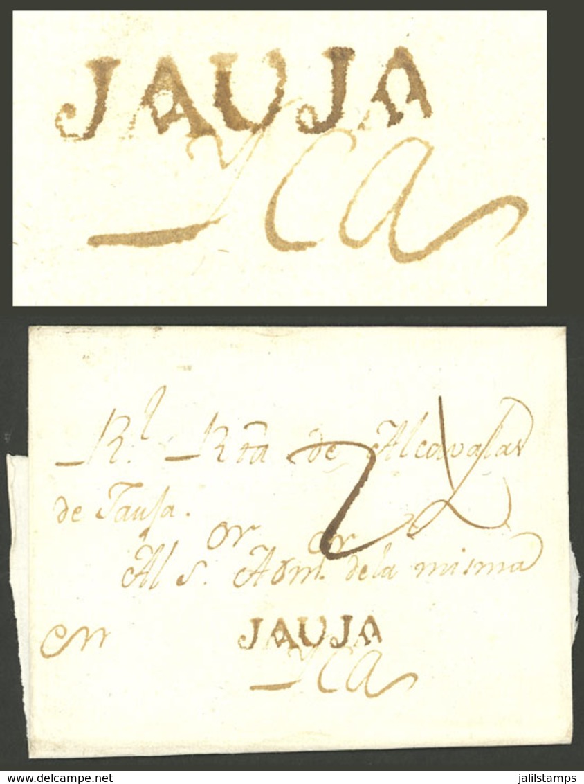 PERU: Circa 1820, Folded Cover Sent To Ica With Black JAUJA Mark And "2½" Rating In Pen, Excellent Quality!" - Perú