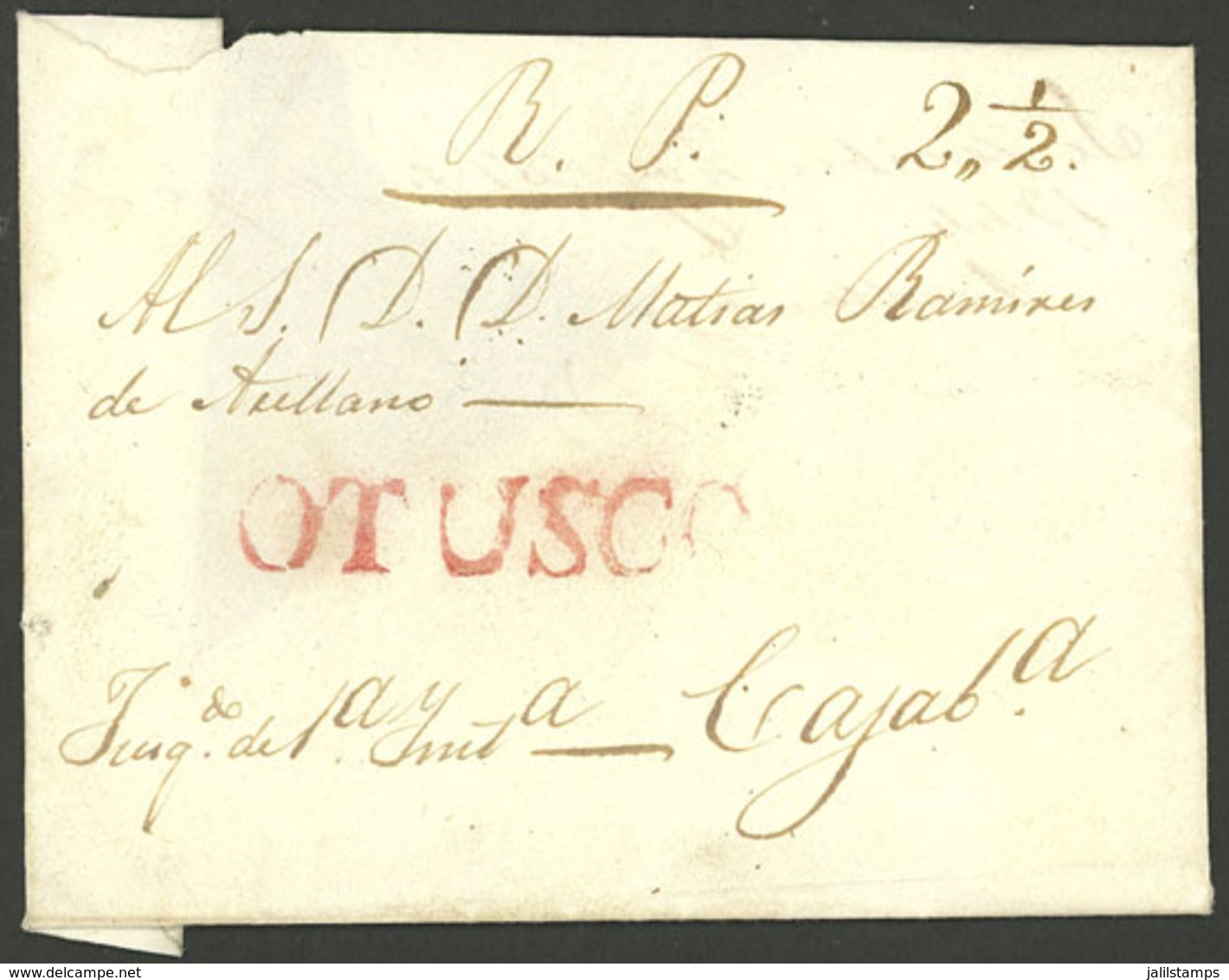 PERU: Folded Cover Dated 27/MAY/1844  With The Red Mark OTUSCO, Very Fine Quality! - Perú