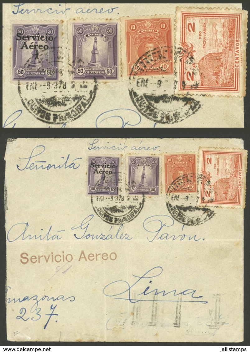 PERU: 9/JA/1928 Iquitos - Lima, First Airmail, Cover Franked With 10c. + 2c. For Surface Mail Rate + 1S. For Airmail Rat - Pérou