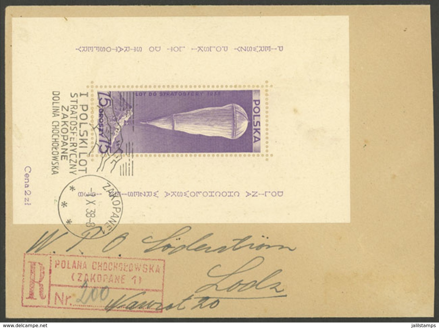 POLAND: Sc.B31, 1938 Stratospheric Balloon Over The Mountains, Franking A Registered Cover, VF Quality! - Covers & Documents