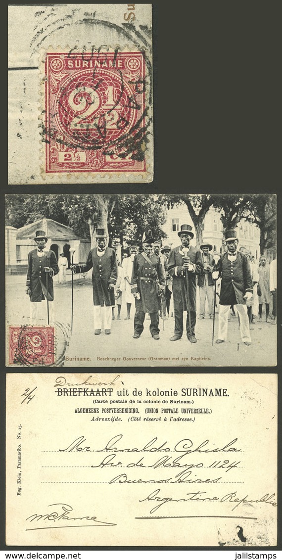 SURINAME: 26/AP/1907 Paramaribo - Argentina, Postcard With View Of "Boschneger Gouvernor (Granman) Met Zyn Kapiteins", F - Surinam