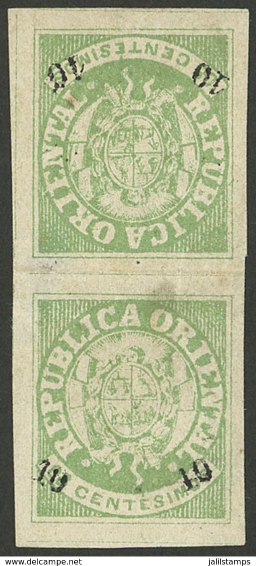 URUGUAY: Sc.25a, 1966 Escudito Overprinted 10c., TETE-BECHE Pair, Mint Without Gum, Small Thin On Back, Very Good Front, - Uruguay