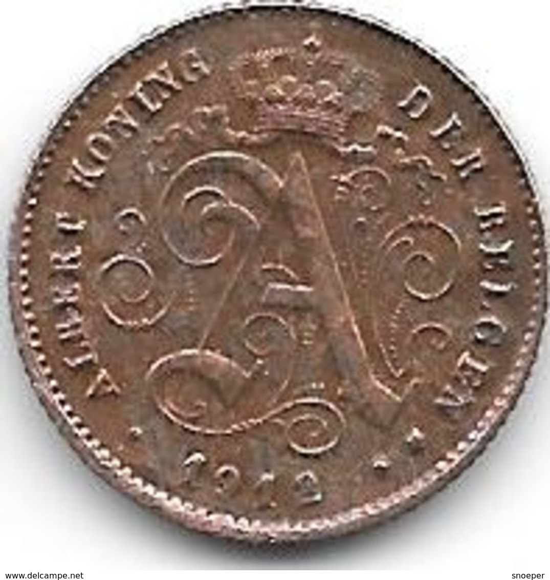 *belguim 1 Centime 1912  Dutch   VF+ - 1 Centime