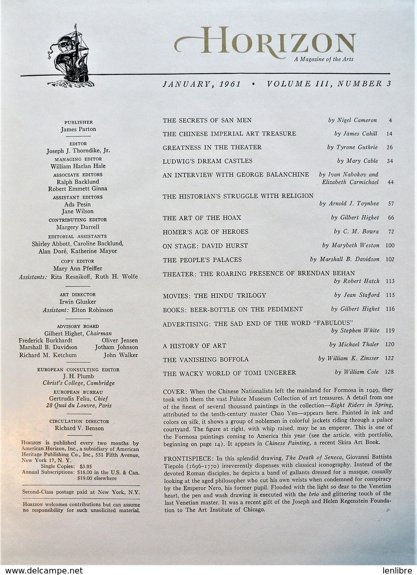 HORIZON, 4 Numéros. Revue Culture-Art, Américaine. 1961-1962. - Kultur