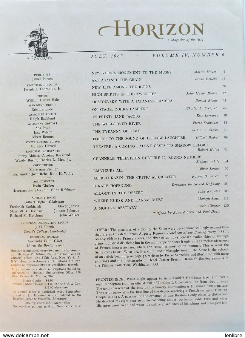 HORIZON, 4 Numéros. Revue Culture-Art, Américaine. 1961-1962.