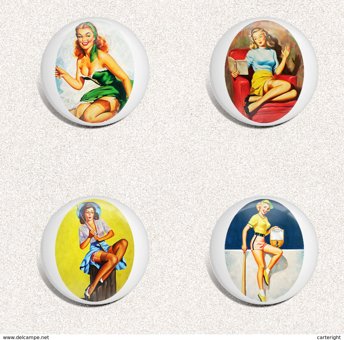 Pin Up Girl BADGE BUTTON PIN SET 13 (1inch/25mm Diameter) 35 DIFF - Pin-ups