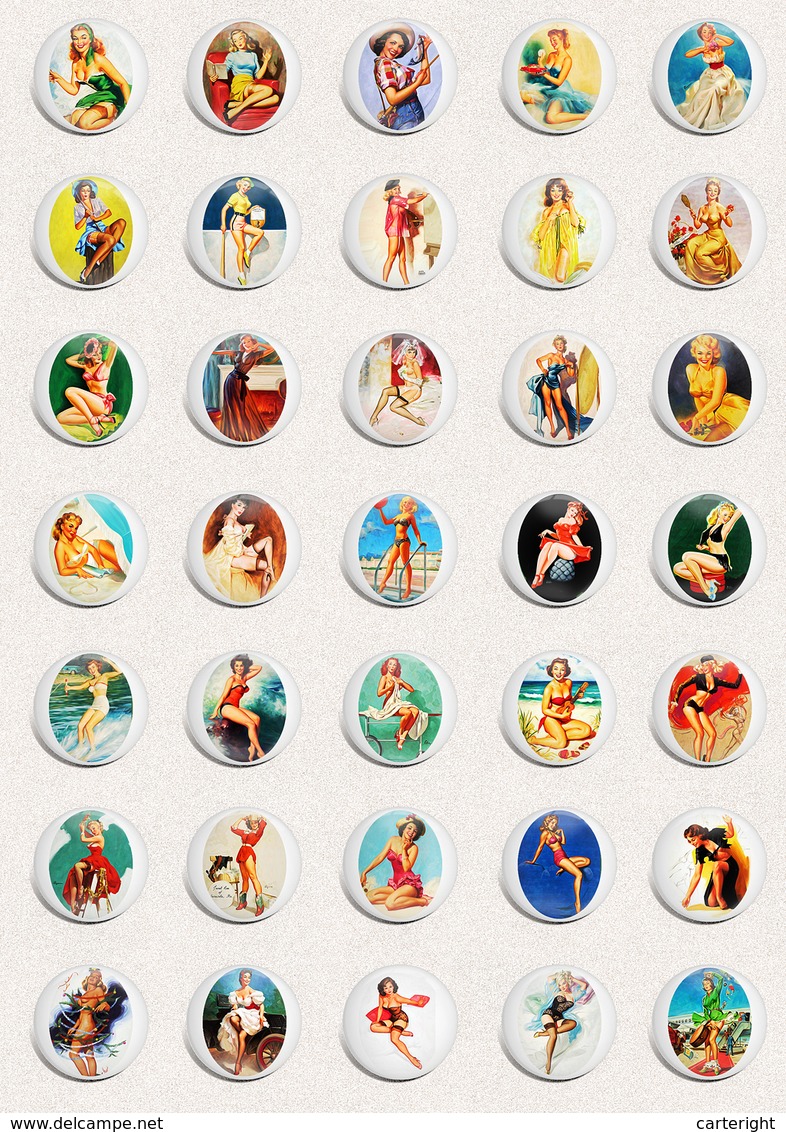 Pin Up Girl BADGE BUTTON PIN SET 13 (1inch/25mm Diameter) 35 DIFF - Pin-ups