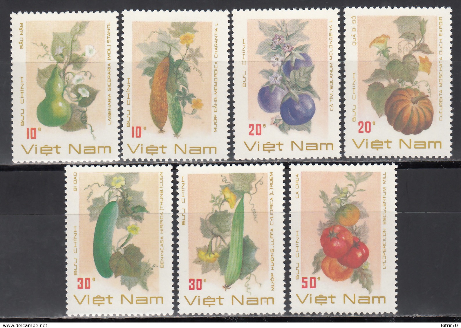 Vietnam, 1988  Yvert Nº 911 / 917  MNH, Calabaza, Berenjena, Tomates, Luffa Cylidrica, Etc. - Frutas