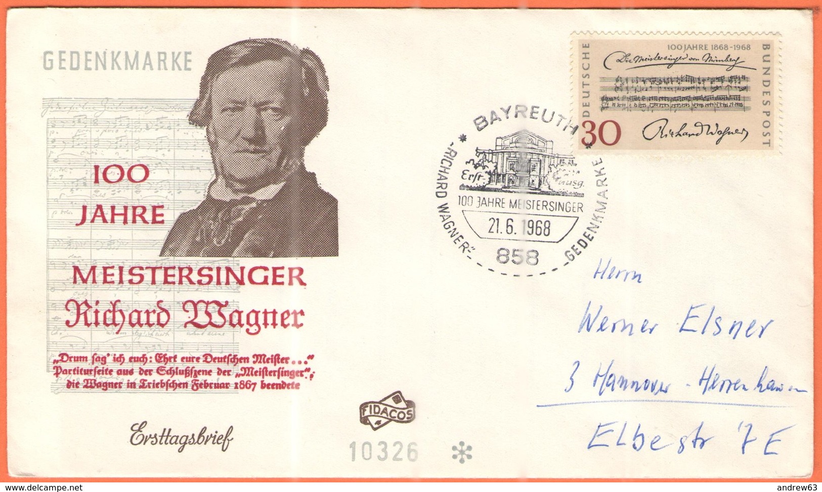 GERMANIA - GERMANY - Deutschland - ALLEMAGNE - 1968 - 100 Jahre Die Meistersinger Von Nürnberg - FDC - Bayreuth - Other & Unclassified