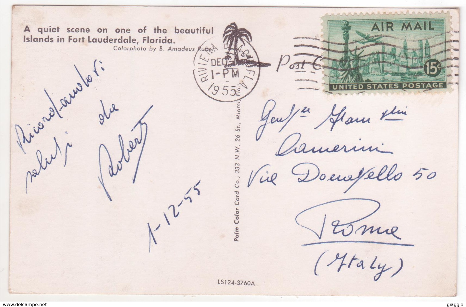 °°° 13836 - USA - FL - ISLANDS IN FORT LAUDERDALE - 1955 With Stamps °°° - Fort Lauderdale