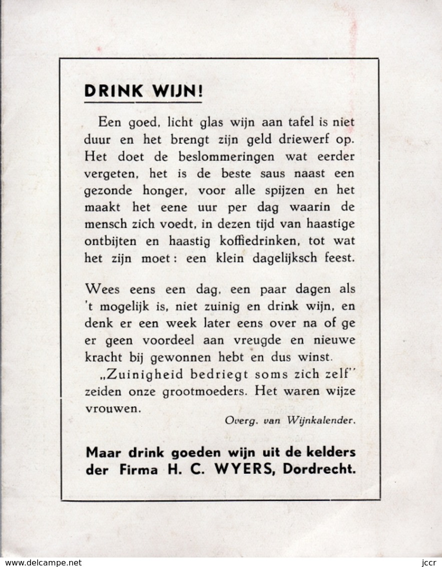 Wijn-Prijslijst Juni 1938 - H. C. Wyers Dordrecht - Holland - Küche & Wein