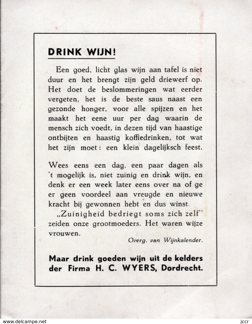 Wijn-Prijslijst Juni 1938 - H. C. Wyers Dordrecht - Holland - Cooking & Wines