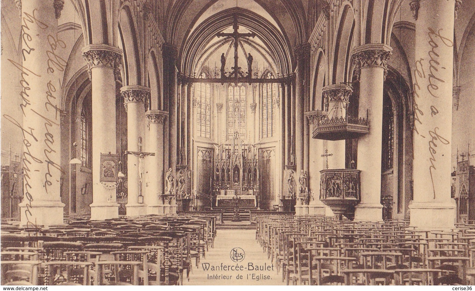 Wanfercée-Baulet Intérieur De L'Eglise Circulée En 1947 - Fleurus