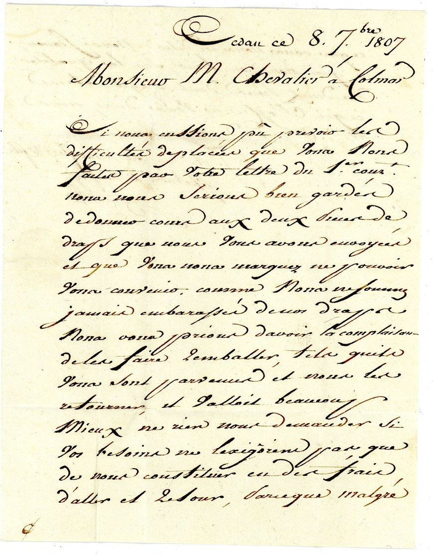 1807 Brief Mit Inhalt Aus "7 SEDAN" Nach Colmar / Haut Rhin - 1801-1848: Précurseurs XIX