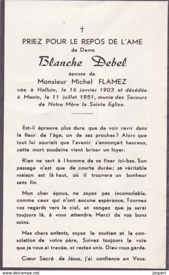 Halluin, Menin, 1951, Blache Debel, Flamez - Devotion Images