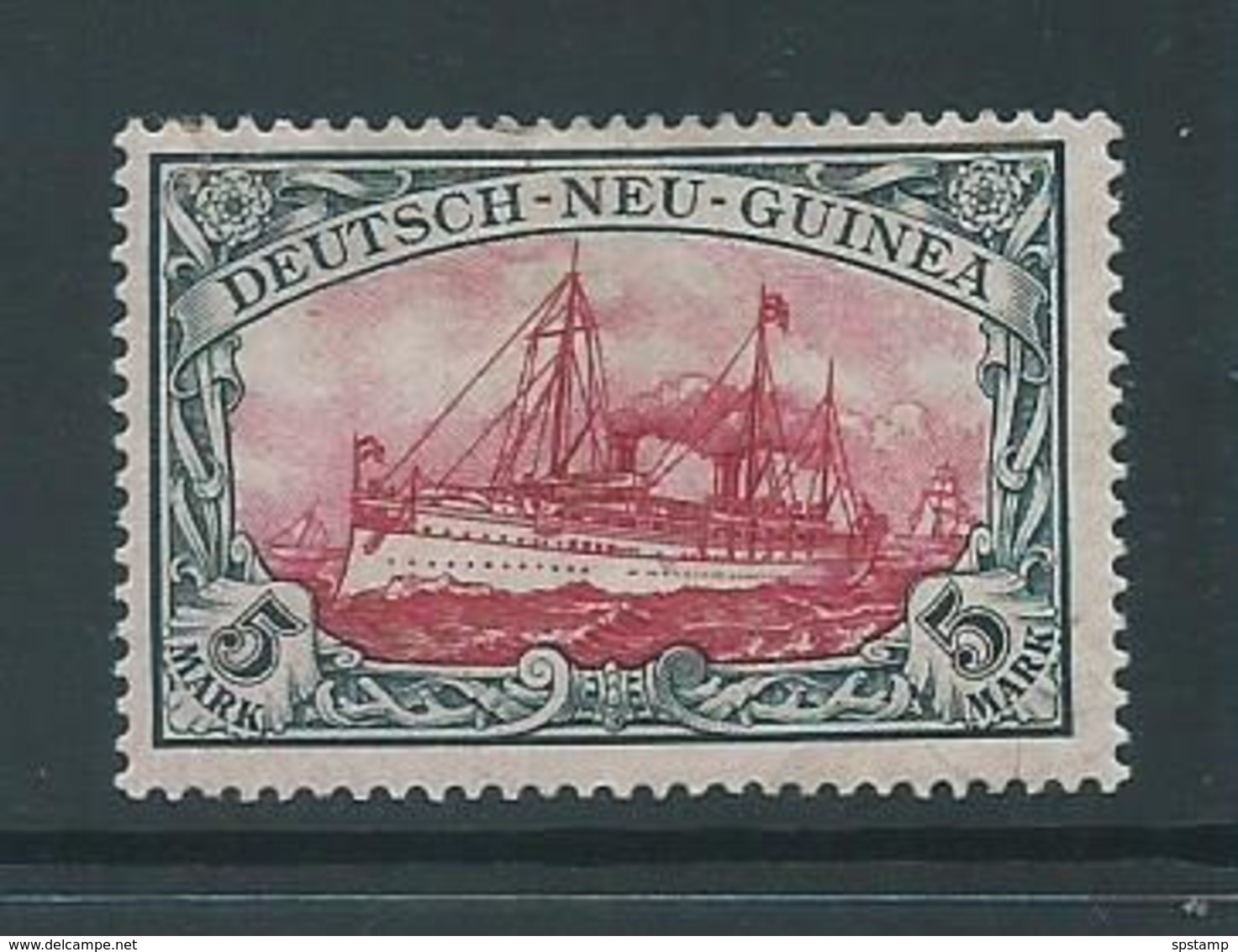 New Guinea German 1900 5 Mark Yacht Fresh Mint , Signed - German New Guinea