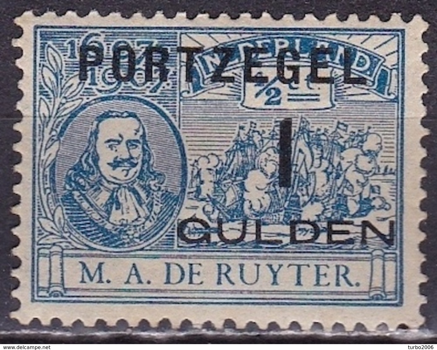 1907 M.A. De Ruyter Met Opdruk Portzegels 1 Gulden / ½ Ct NVPH P 43 Ongestempeld - Strafportzegels