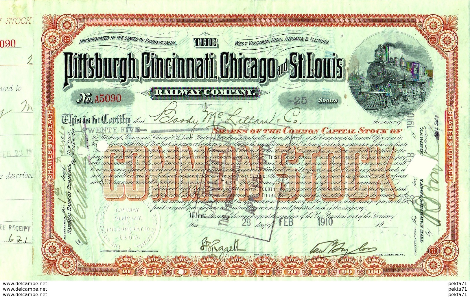 THE PITTSBURGH, CINCINNATI, CHICAGO AND ST. LOUIS  RAILWAY COMPANY 1910 - Chemin De Fer & Tramway