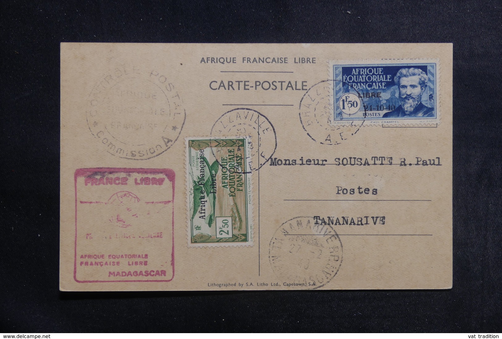 A.E.F. - Carte De La Visite Du Général De Gaulle à Brazzavile En 1er Vol France Libre Pour Madagascar En 1943 - L 41288 - Lettres & Documents