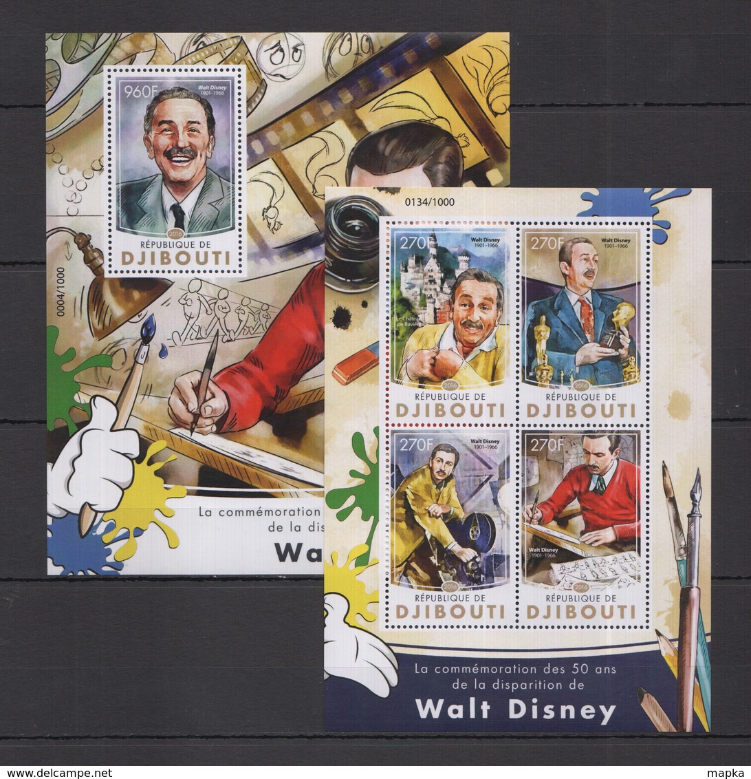 SS148 2016 DJIBOUTI ANIMATION CARTOONS ANNIVERSARY WALT DISNEY KB+BL MNH - Disney