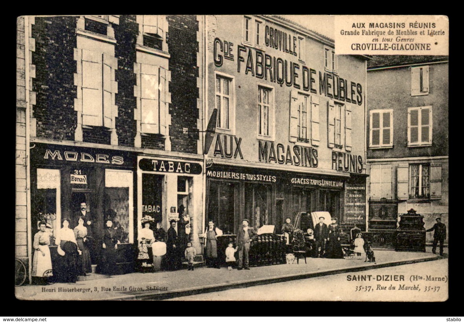 52 - SAINT-DIZIER - AUX MAGASINS REUNIS, FABRIQUE DE MEUBLES CROVILLE-GIACONNE, 35-37 RUE DU MARCHE - Saint Dizier