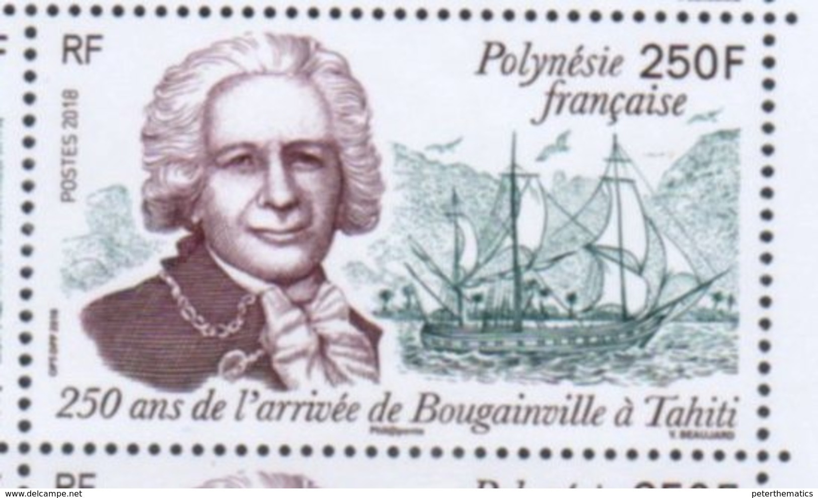 FRENCH POLYNESIA , 2018, MNH,  250th ANNIVERSARY OF BOUGAINVILLE ARRIVAL IN TAHITI, SHIPS,  MOUNTAINS,  1v - Other & Unclassified