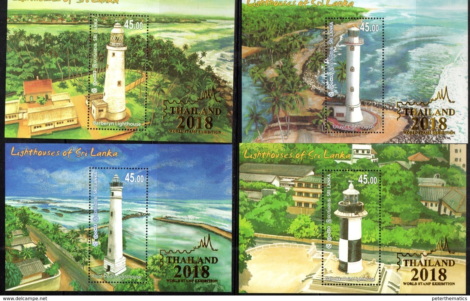 SRI LANKA , 2018, MNH, LIGHTHOUSES, 4 S/SHEETS WITH THAILAND EXHIBITION OVERPRINT - Lighthouses
