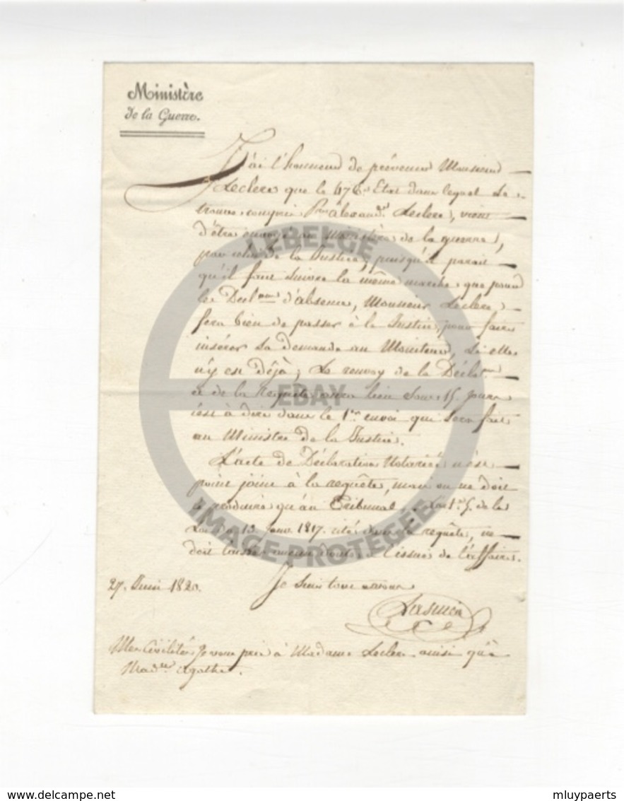 /!\ 1314 - Parchemin - Militaire - 1820 - Lettre Au Ministre De La Guerre - Manoscritti