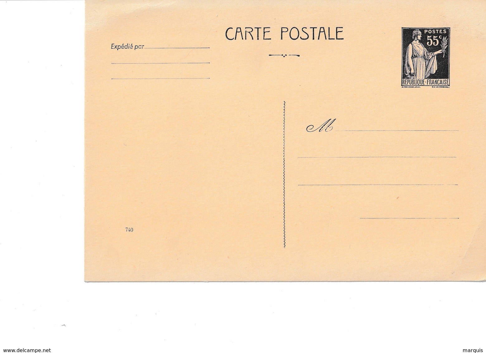 55c Paix Violet Neuf - Millésime 740 - Cartes Postales Types Et TSC (avant 1995)