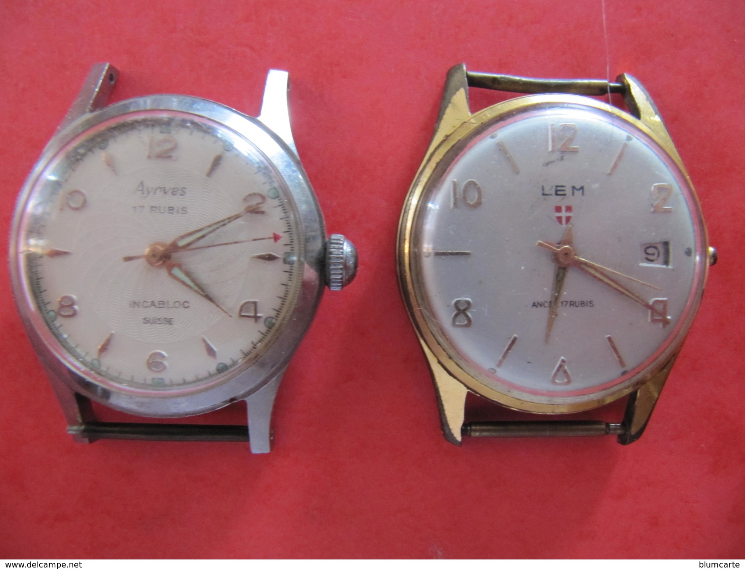 2 Montres Années 50 à Restaurer. LEM 17 Rubis - AYRVES Incabloc Suisse - Montres Anciennes