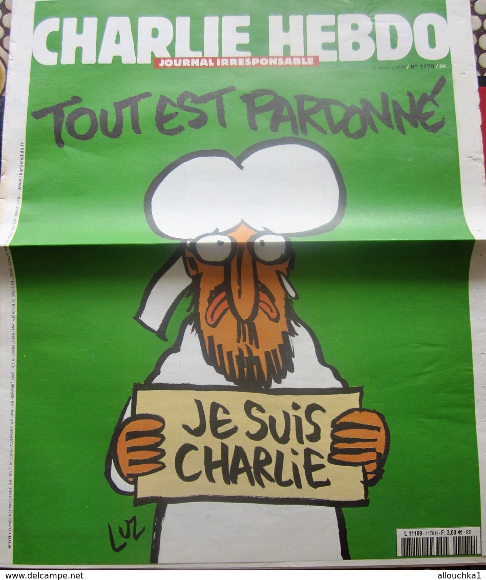 CHARLIE HEBDO JE SUIS CHARLIE JOURNAL IRRESPONSABLE REVUE SATIRIQUE CARICATURE HUMOUR POLITIQUE DU MONDE 14 JANVIER 2015 - Politics