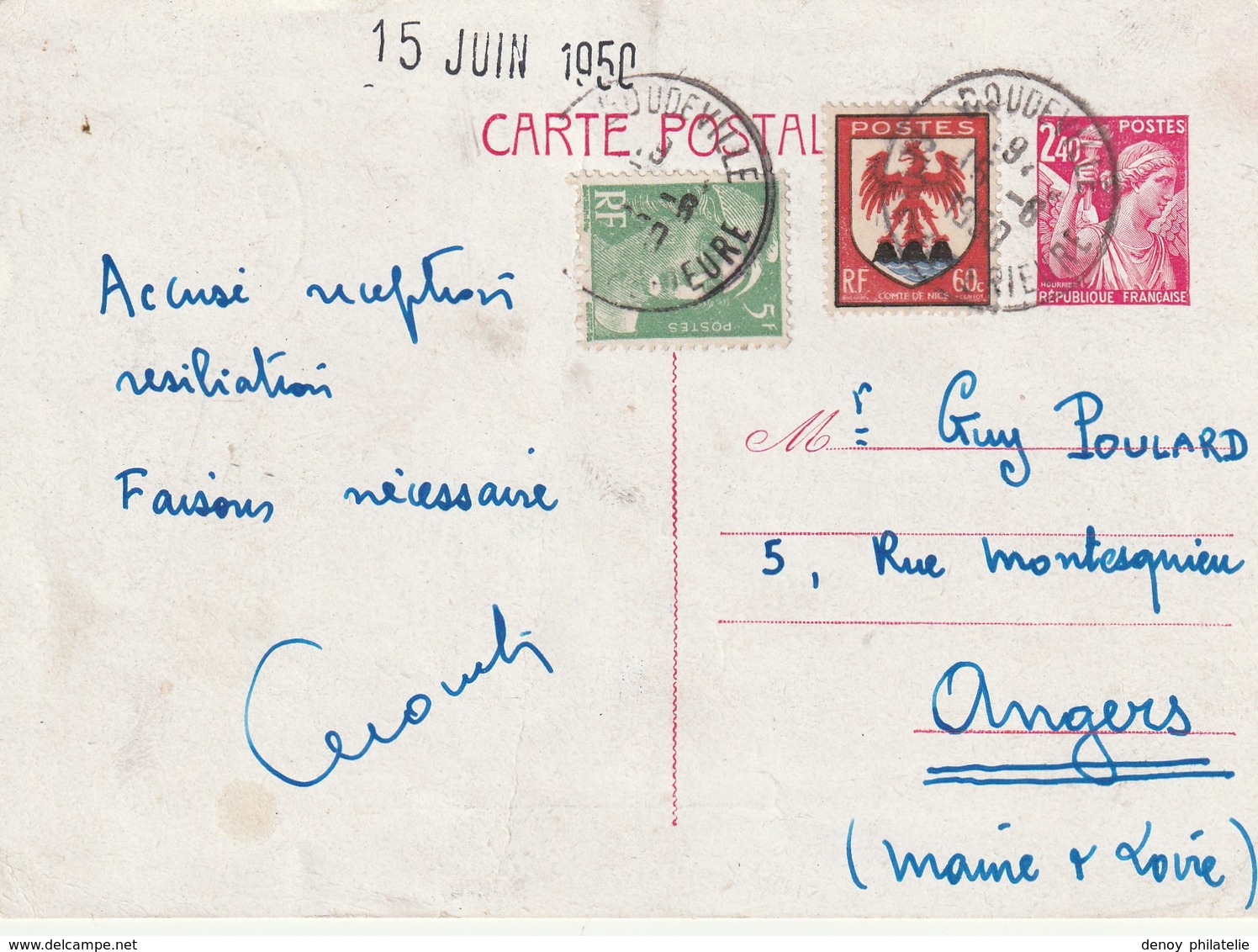 Carte Postale Repiquage Lecompte Doudeville Sur 2.4 Iris Avec  Complement D'affranchissement - Overprinter Postcards (before 1995)