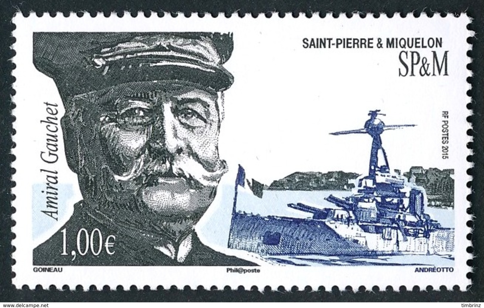 ST-PIERRE ET MIQUELON 2015 - Yv. 1146 **  - Dominique Gauchet, Amiral. Sous-marin  ..Réf.SPM11705 - Ungebraucht