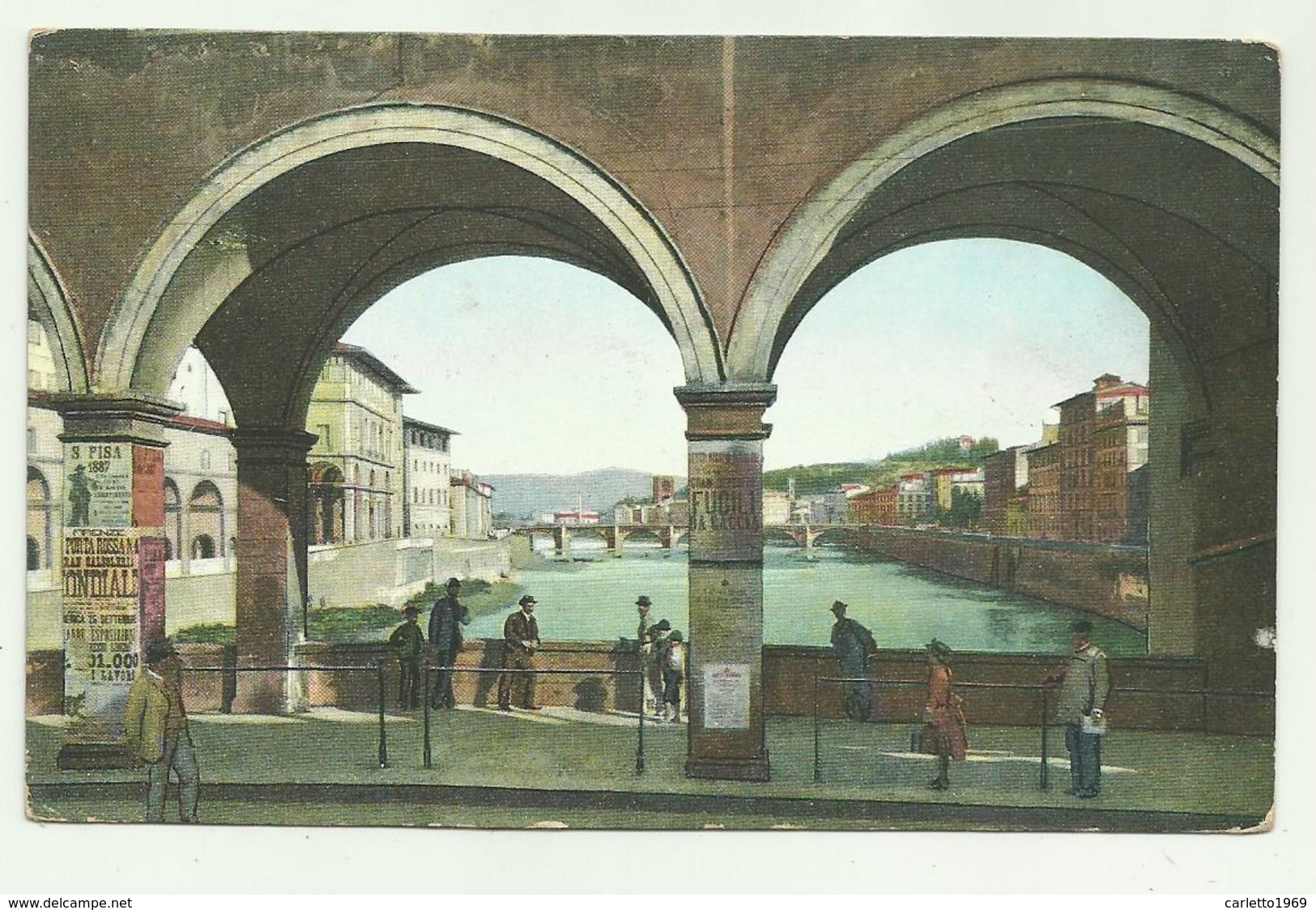 FIRENZE - ARCATE DEL PONTE VECCHIO CON VEDUTA DELL'ARNO 1914 VIAGGIATA   FP - Firenze