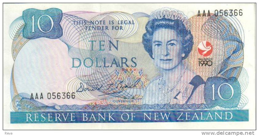 NEW ZEALAND $10 JAMES COOK WMK COMMEMORATIVE WAITANGI TREATY HEAD OF QEII BIRD FRONT  1990 P. 176  READ DESCRIPTION!!!!! - New Zealand