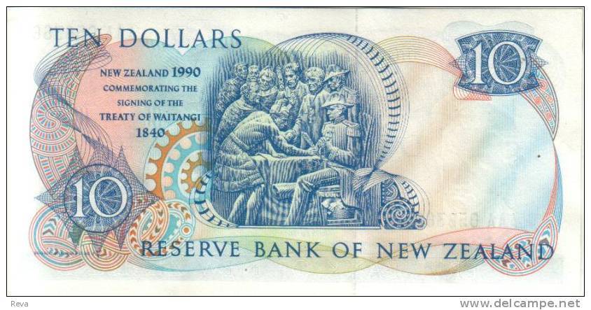 NEW ZEALAND $10 JAMES COOK WMK COMMEMORATIVE WAITANGI TREATY HEAD OF QEII BIRD FRONT  1990 P. 176  READ DESCRIPTION!!!!! - Nieuw-Zeeland