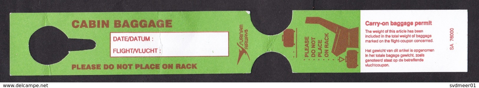 Suriname: Surinam Airways (SLM): Luggage Label, Baggage Tag, J-Class Cabin Baggage, Aviation (minor Creases) - Baggage Etiketten