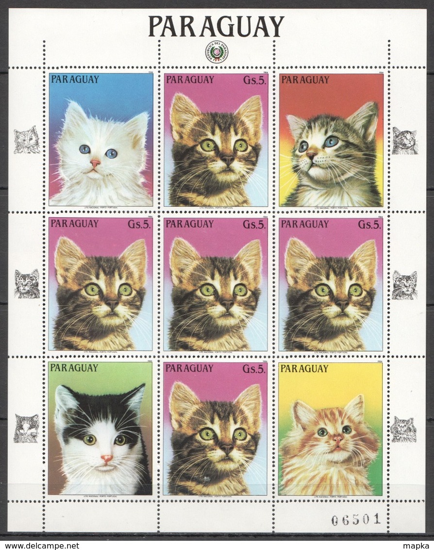 EC151 1984 PARAGUAY FAUNA PETS CATS MICHEL 15 EURO 1KB MNH - Gatti