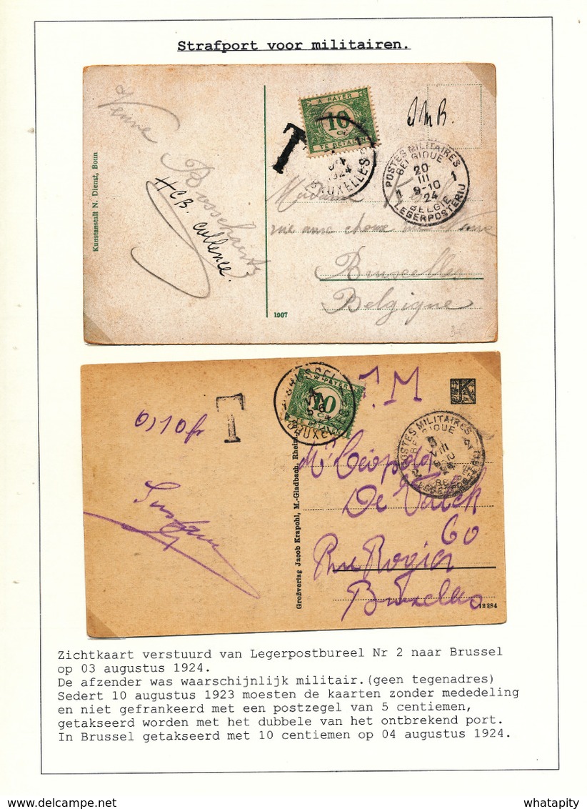 821/29 - TAXATION Sur Poste Militaire - 2 X Carte-Vue Postes Militaires Belges 1 Et 2 En 1924 - Taxées 10 C à BXL - Lettres & Documents