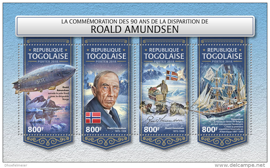 TOGO 2018 MNH** Roald Amundsen North + South Pole M/S - OFFICIAL ISSUE - DH1813 - Polar Explorers & Famous People