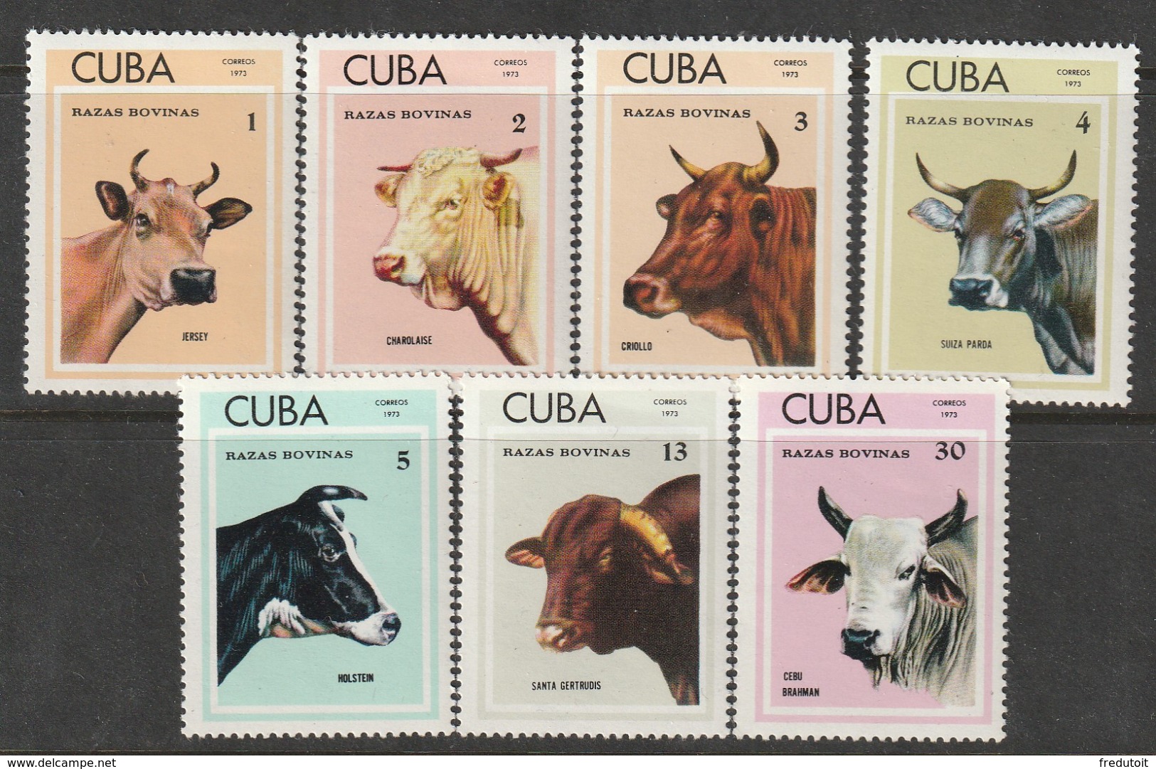 CUBA - N°1679/85 ** (1973) Races Bovines - Ferme