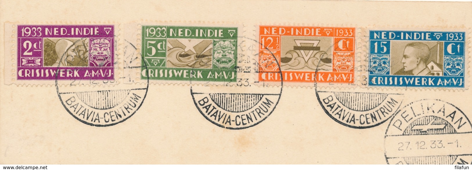 Nederlands Indië - 1933 - AMVJ Serie Met Pelikaanstempel Op Kartonnetje - Niederländisch-Indien