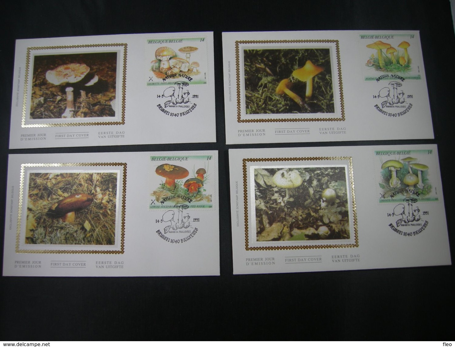 BELG.1991 2418 2419 2420 & 2421  FDC's Soie/zijde ( Brus/Brux ) : " Natuur - Paddestoelen - Nature - Champignons " - 1991-2000