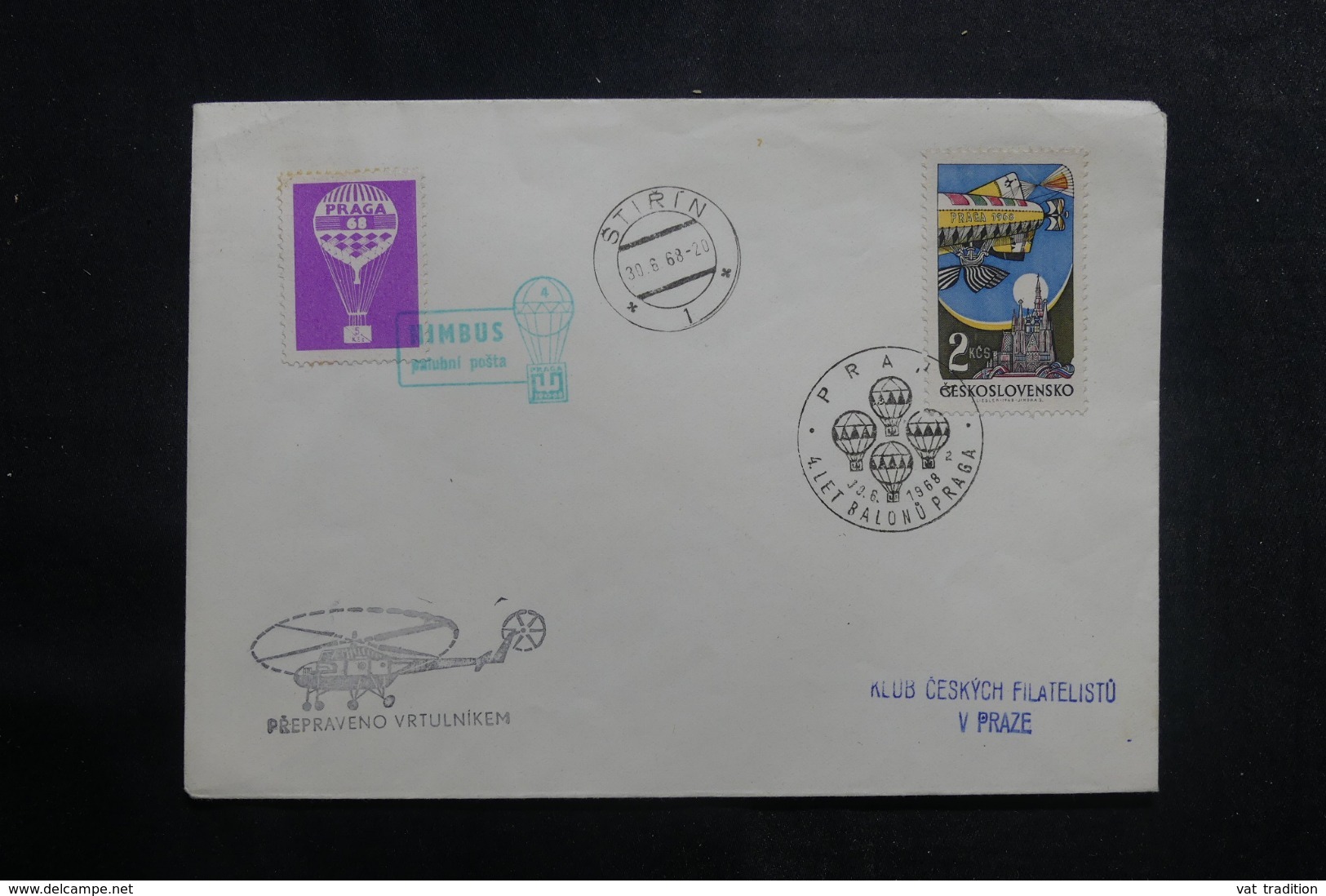 TCHÉCOSLOVAQUIE - Enveloppe Par Ballon Et Par Vol Par Hélicoptère En 1968 - L 41397 - Briefe U. Dokumente