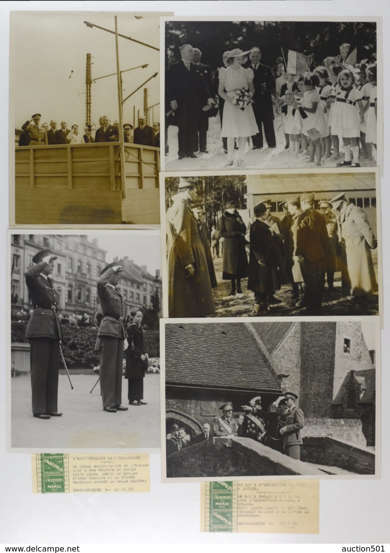 28691g Famille Royale Belge. Groupe De Cinq Photographies GRAPHOPRESSE De 1939 Ou 1940 Baudoinville à Hoboken - Personnes Identifiées