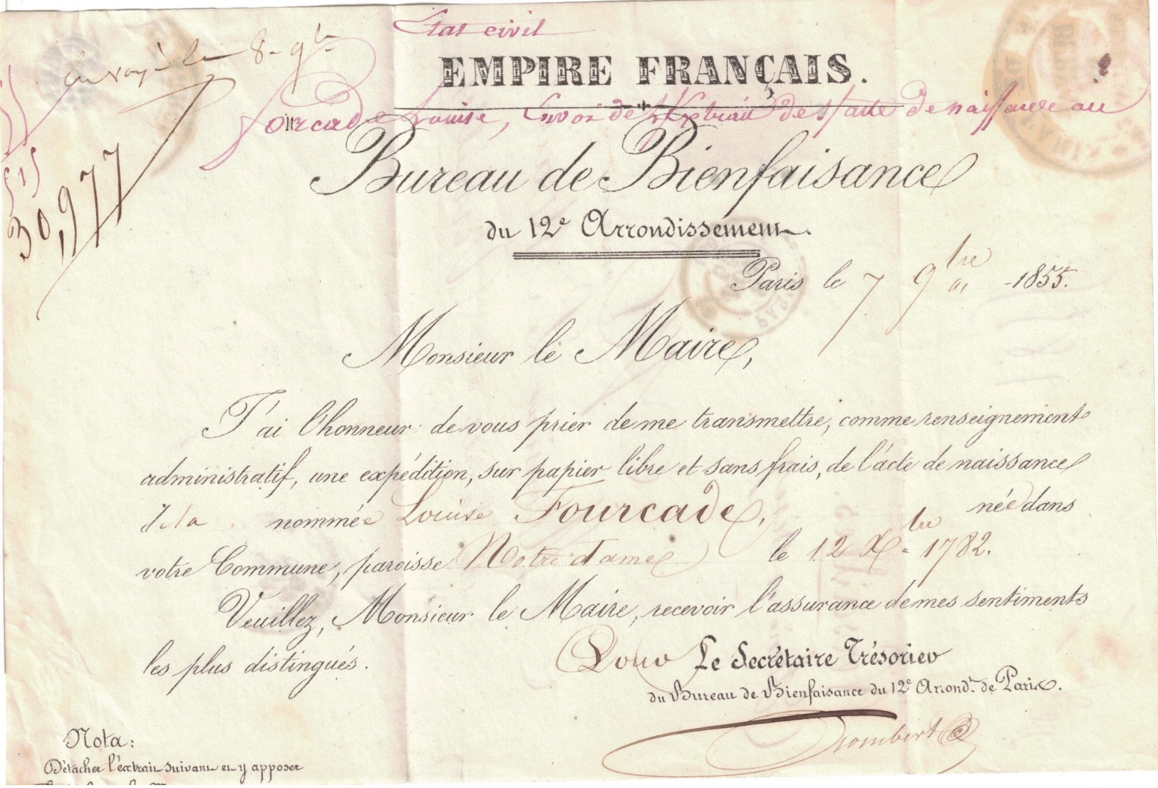 LETTRE - 1852 Louis-Napoléon