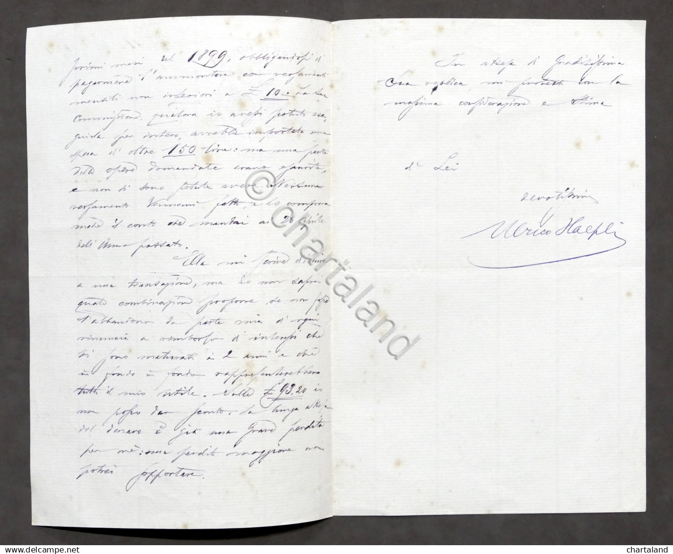 Lettera Con Autografo Dall'editore Ulrico Hoepli - 1901 - Altri & Non Classificati