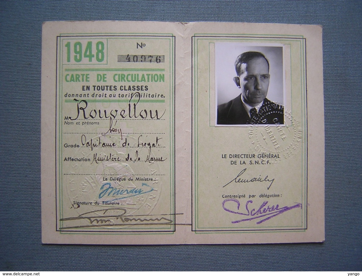 CARTE DE CIRCULATION - SNCF - OFFICIERS DE L' ARMEE ACTIVE 1948 - Autres & Non Classés