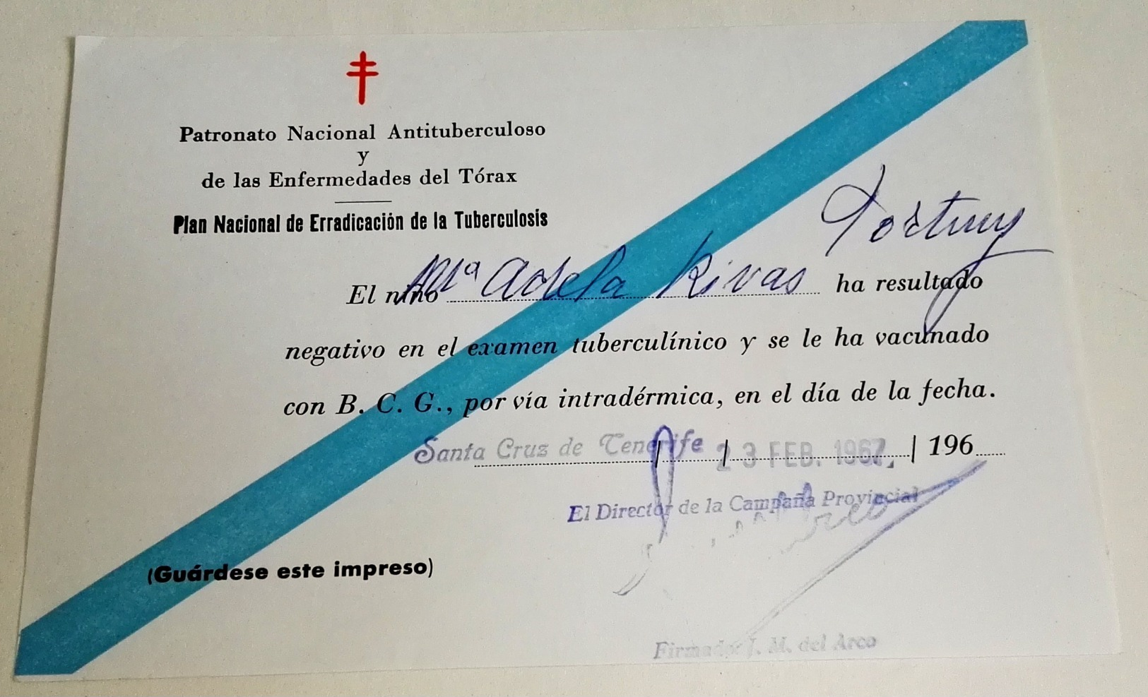 Test De Dépistage De La Tuberculose Sous Forme Négative - Plan National D'éradication De La Tuberculose, 1967 - Historical Documents